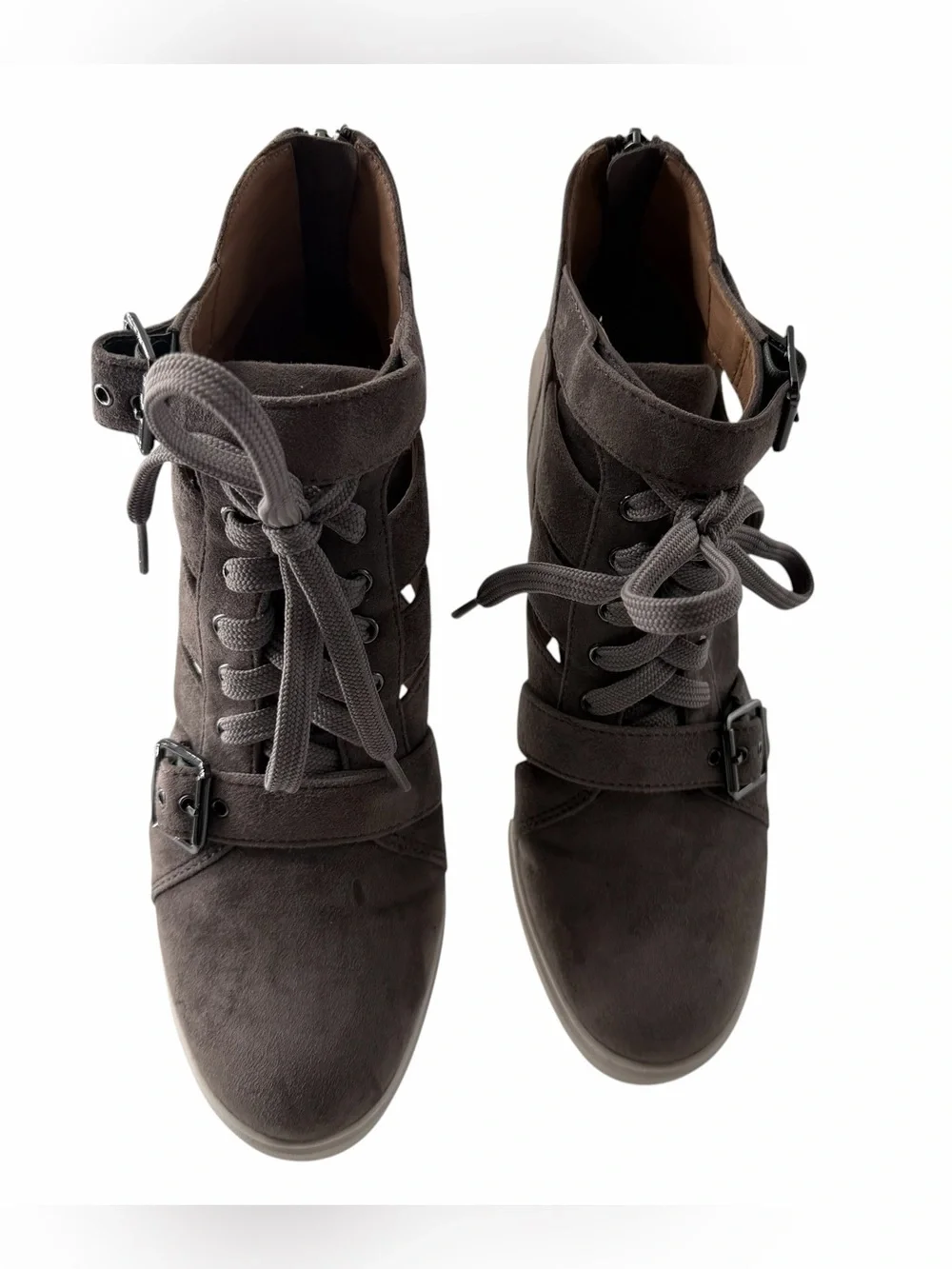 Paolo Grey Suede Wedge Cutout Sneakers Edgy Streetwear Urban Sporty Chic Sz 8.5